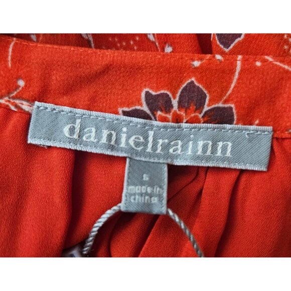 2/$35 Daniel Rainn Orange Floral Sleeveless Lined Blouse Pleated Neckline Small - Picture 7 of 9